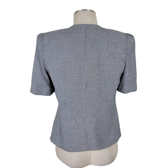 Kasper ASL Midi Skirt Suit 10 Black White Houndstooth Double Breasted Jabot - Picture 4 of 10